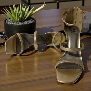 Worthington Womens Gold Strappy Square-Toe Heels With Zipper Closure & Box NWT